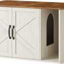 Feandrea Litter Box Enclosure, Modern Cat Litter Box Furniture Hidden, Honey Brown + Rustic White, L (33.5"L x 19"W x 19.5"H)