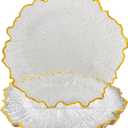 CN JIAHE 13inch Clear Acrylic Reef Gold Rim Charger Plates Set of 8 , for Dinner , Wedding , Party , Event Decoration.