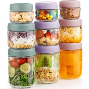 9 Pack Overnight Oats Containers with Lids, Large & Small Glass Mason Jars 16oz & 10oz & 4oz, Glass jars with Airtight Lids, Salad Meal Prep Jars for Food Storage, Overnight Oats Jars for Milk, Fruit