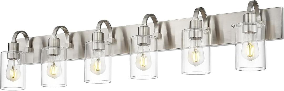 Emliviar Large Bathroom Wall Light, 6-Light Industrial Bathroom Lighting Fixtures Over Mirror, Brushed Nickel Finish with Clear Glass, YCE237B-6W BN (6-Light Brushed Nickel)