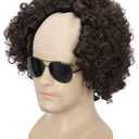 yuehong Adult Short Curly Dark Brown Bald Fluffy Afro Wigs Receding Hairline Costume Hair Soft Breathable Heat Resistant Synthetic Fibers Party Cosplay Wig