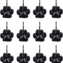 Sunlit Fashion Design Cute Paw Print Polished Shower Curtain Hooks for Dog Cat and Bear, Rust Proof Oil Metal Shower Curtain Rings, Black-12 Pack