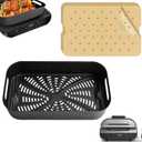 Grill Combo Crisper Basket for Ninja Foodi FG551/DG551 Smart XL Indoor Grill Accessories, Non-Stick Air Frying Basket Replacement for Ninja DG651, Air Fryer Accessories with 100pcs Paper Liners