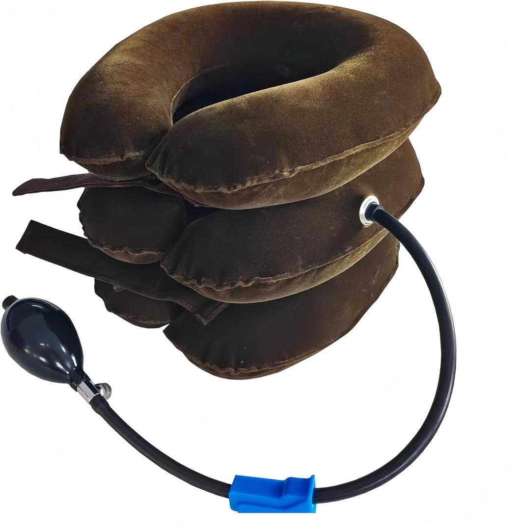 Cervical Neck Traction Device Inflatable Neck Stretcher, Easy to Use for Chronic Neck and Shoulder Pain Relief Traction Spine Alignment, Neck Cervical Brace (Brown)