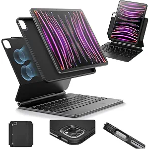 ESR iPad Pro 12.9 Case with Keyboard, EasySet Magnetic Stand, Portrait/Raised Modes for iPad Pro 12.9 (6th/5th/5th/3rd), Removable Protective Case, Rebound 360 Series, Black