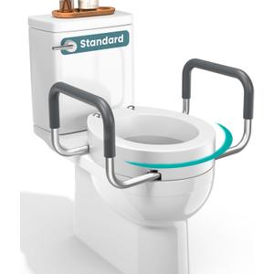 PELEGON Raised Toilet Seat With Handles (300lb) Toilet Seat Risers for Seniors, Raised Toilet Seat for Handicap Toilet Seat For Elderly & Disabled - Standard Seat