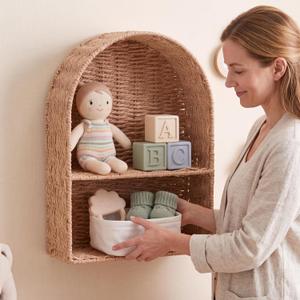 Large Rattan Wall Shelf for Boho Nursery Decor,Natural Brown, 15.7 x 11.8 x 4 inch