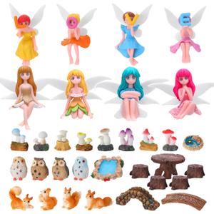 33 Pcs Fairy Garden Accessories Miniatures Garden Kit with Resin Fairies, Mushroom House & Bridge Miniature Accessories for Terrarium, Dollhouse & Outdoor Decor (Multicolor)