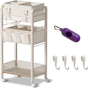 Baby Diaper Caddy Organizer and Storage,2In1 Baby Cart Organizer-Baby Diaper Caddy+3 Tier Rolling Cart for Baby Nursery,Baby Bedside Cart,Easy Assembly,Beige