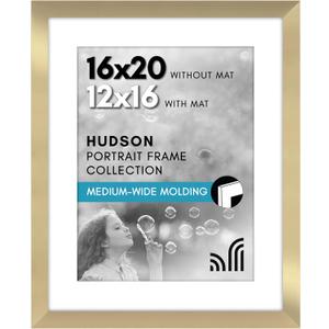 Americanflat 16x20 Picture Frame with Polished Plexiglass - Use as 12x16 Frame with Mat or Display 16x20 Photo Without Mat - Hudson Collection - Wide Picture Frames for Wall Display - Gold