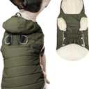 Fleece Lining Dog Hoodie with Harness Built in,Extra Warm Small Dog Jacket in Winter Puppy Coats with Drawstring Hooded, Green XS