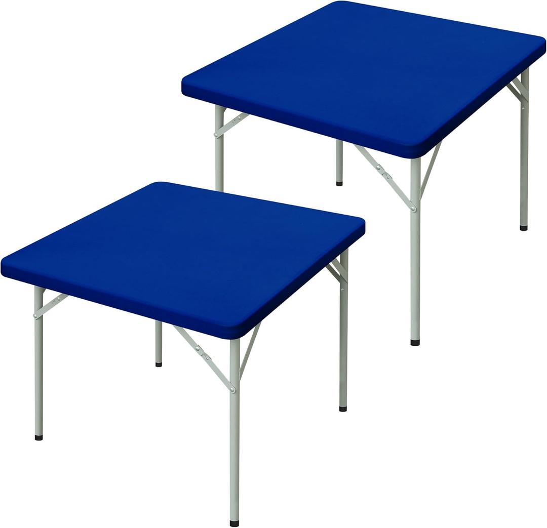 2 Pack Square Fitted Tablecloth 34X34 Inch Stretch Spandex Card Table Cover Blue Washable Table Cloth Elastic Table Topper for Indoor and Outdoor