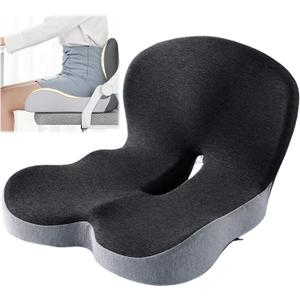 Orthopedic Cushion, Seat Cushion for Office Chair and Car, Ergonomic Memory Foam L Shaped Integrated Seat Cushions, Lumbar Support Tailbone Pain Relief for Office Chair Car (B-Black Grey)