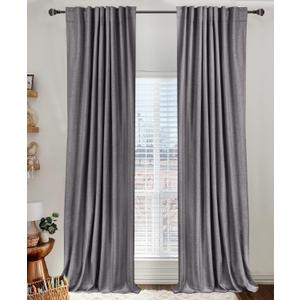 100% Blackout Shield Linen Blackout Curtains for Bedroom 90 Inches Long, Back Tab/Rod Pocket Living Room Drapes, Thermal Insulated Blackout Curtains 2 Panels Set, 50" W x 90" L, Darkgray