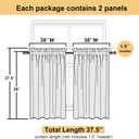 Lecloud Leia 2 PCS Black Sheer Kitchen Curtains 36 Inch Length, Airy & Breathable Clip Textured Leaf Cafe Living Room Voile Curtain Tiers, Dual Rod Pockets Jacquard Bathroom Bedroom Drapes, 38W x 36L