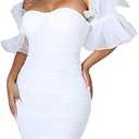 Sexy White Dresses for Women Bodycon Off Shoulder Short Mesh Sleeve Cocktail Party Dress White, Size M