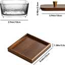 Square Glass Snackle Box Container Snack Organizer and Fruit Platter with Walnut Wooden Lids and Tray Divided Serving Tray for Nuts Candy Fruits (4 Jars)