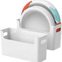 2Pcs Paper Plate Dispenser for 6-9.5 Inch Disposable Plates, Space-Saving Plastic, Foam and Paper Plate Storage Organizer for Cabinet, Countertop, RV or Outdoor (White)