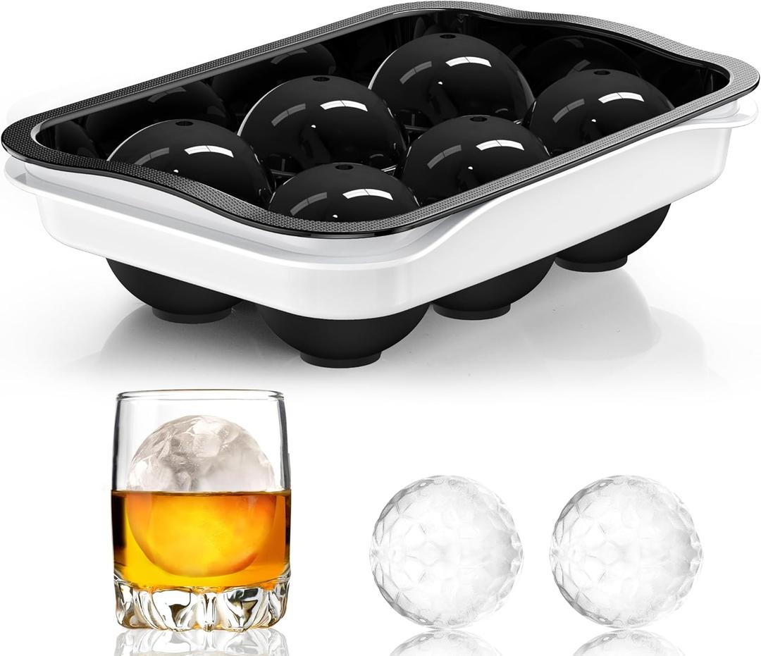 Whiskey Ice Ball Maker, [Fill without Funnel & Easy Release] 2.2'' Round Large Iced Cube Trays with Cover, Reusable Sphere Silicone Ices Tray with Lids for Bourbon, Gift for Brandy Lover