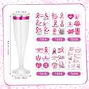Honeydak 36 Pcs Breast Cancer Awareness Party Cups with 7 Pink Ribbon Heart Sticker 4.5 oz Plastic Disposable Champagne Flutes Breast Cancer Party Supplies Favors Clear Toasting Wine Glass for Women