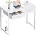 Pamray 32 Inch Small Computer Desk with 2 Drawers for Bedroom Study Writing Home Office Table for Small Spaces White