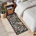 2x5 Rug Runner Non-Slip Washable Floral Small Rug for Kitchen, Bathroom, Hallway, Bedroom, Laundry Room, Entryway Boho Low-Pile Thin Scalloped Carpet Runner (Black,2x5)