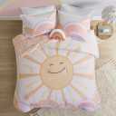Intelligent Design Kids Comforter Sets, Sun, Smiling Emoji, Rainbow & Clouds Cartoon Reversible Print, Down Alternative, All Season Bedding, Matching Sham, Toss Pillow, Twin Yellow/Coral 3 Piece