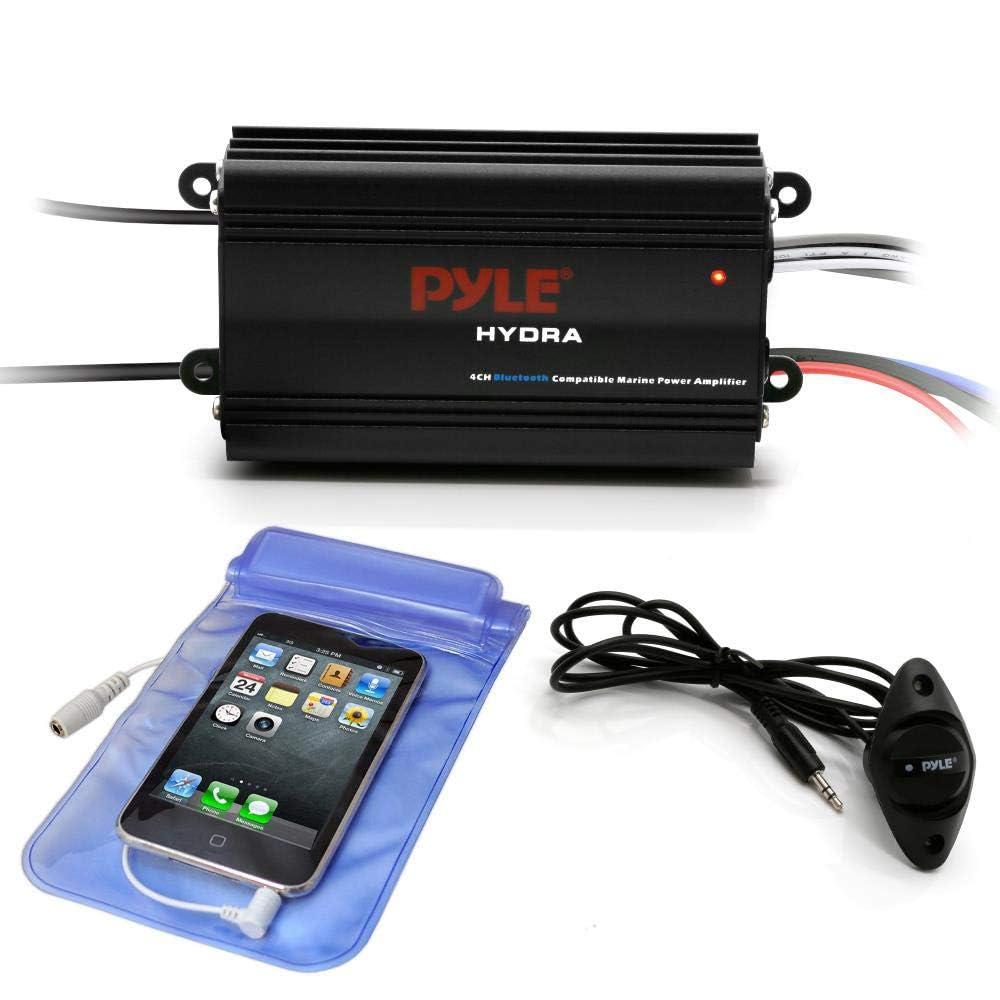 Pyle 200W RMS 4-Channel Marine Amplifier - Bluetooth Wireless Audio Streaming - Waterproof - Full Range Stereo w/ RCA - High Crossover HD Music - Multi-Channel System - Compact & Powerful - PLMRMB4CB