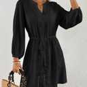 Bsubseach Swimsuit Coverup for Women V Neck Bathing Suit Cover Up with Pocket Drawstring Button Down Beach Shirt Dresses (Black) XXL