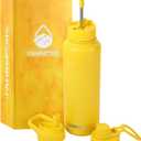 40 Oz Water Bottle with Straw Stainless Steel Sports Water Bottle with 3 Lids (Straw, Chug and Flip Lid) Insulated Leak Proof Metal Jug for Men & Women - Yellow