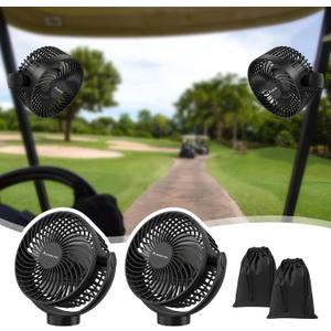 2-Pack Magnetic Golf Cart Fan Rechargeable, 12000mAH Battery Operated Portable Fan with 3 Speeds, LED Lantern, Magnetic Base, Suitable for EZGO Club Car Yamaha, Golf Cart & Cruise Ship Accessories