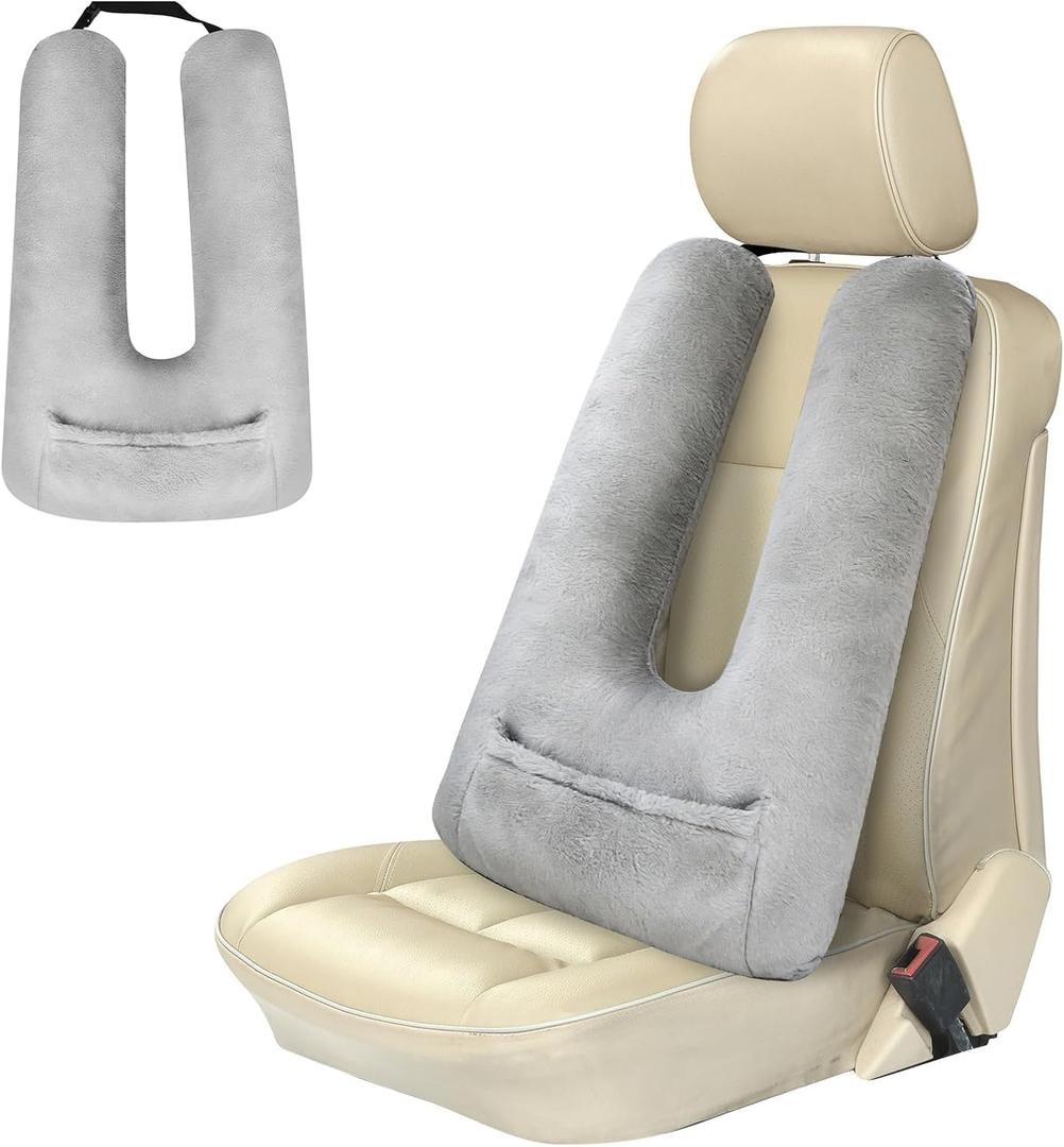 Car Pillow for Kids & Adults, U-Shaped Soft Car Travel Pillow for Sleeping, Head & Neck Support Pillow for Car Seat, Ideal for Road Trips and Long Car Rides, Grey