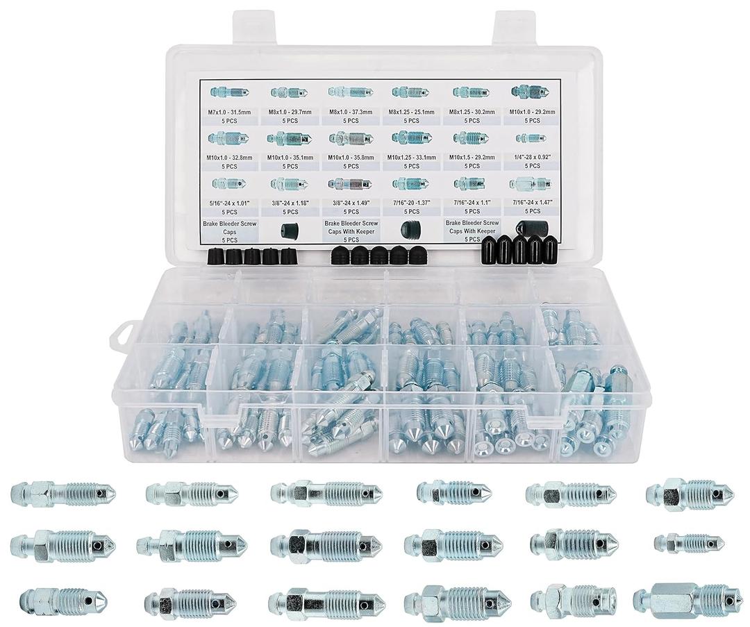 18 Types 90PCS Standard SAE & Metric Brake Caliper Screw, Brake Wheel Cylinder Screw Replace 30300 Brake Bleeder Screw Assortment, Bleeder Valve, Bleeding Screws, Bleed Kit