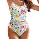 AI'MAGE Women's One Piece Swimsuits Tummy Control Bathing Suits Cutout High Cut Ruched Adjustable Strap Swimwear with O Ring, Size XL