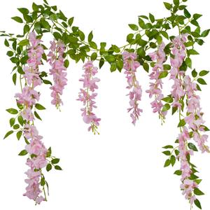 2 Pcs Wisteria Garland Artificial Flowers Wisteria Hanging Flowers Garland Pink 12 Ft Fake Silk Hanging Flower Vines Greenery for Wedding Arch Party Baby Shower Outdoor Indoor Ceremony