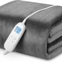 Electric Heated Blanket Queen Size with 6 Levels & 8h Auto Off, Ultra Soft Flannel Full Body Heating Blanket, Machine Washable, Gift for Mom Grandma, Grey, 84" x 90"