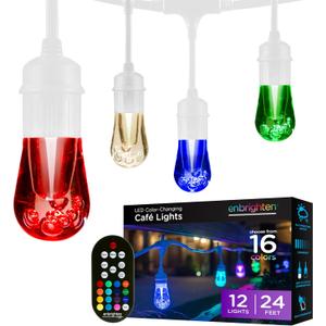 Enbrighten Premium Color Changing String Lights, 24ft White Cord, 12 Shatterproof Acrylic Bulbs, Weatherproof, Remote Control, Dimmable RGB LED, Outdoor String Lights, 39511