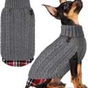 KYEESE Dog Sweater Soft Pullover Dog Sweaters for Small Dogs Male Warm Turtleneck Small Dogs Sweater with Gingham Patchwork Stretchy Knitwear Cat Clothes Thick Pet Coat for Fall Winter Cold Weather (1# Grey) S