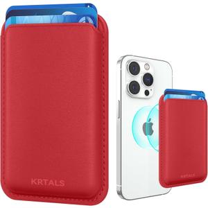 Magnetic Wallet Cell Phone Card Holder for Phone Case with Mag-Safe, Stronger Magnetic RFID Leather Phone Wallet Stick on Series of iPhone 17/16/15/14/13/12 and Pro/Promax,Red