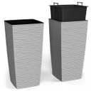 14 in x 14 in. x 27.5 in. EverGreen Light Gray M-Resin Indoor/Outdoor Planter w/Built-In Drainage, Duo Set, XL (2-Piece)