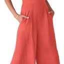 ANRABESS Women's Jumpsuits Summer Wide Leg Sleeveless V Neck Casual Dressy Linen Pants Rompers 2025 Vacation Beach Outfits (Large, Peach)