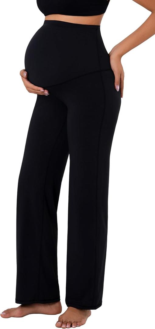 Sunzel Maternity Wide Leg Pants Over Belly Flowy Pregnancy Lounge Pants with Optional Pockets, Stretchy & Supportive (Black, XS)