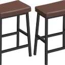 HOOBRO Bar Stools, Set of 2 Bar Chairs, Counter Height Bar Stools, 24 Inch Barstools for Kitchen Counter, PU Upholstered Kitchen Stools, for Kitchen, Bar, Dining Room, Brown and Black BC01MD01, 16.1''L x 9.4"Wx 24"H