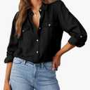 Astylish Women Button Down Denim Shirts Casual Long Sleeve V Neck Chambray Blouse Top. XL, Black