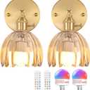 Vintage Battery Operated Wall Sconce with Amber Tulip Glass Lampshade 5000 mAh Rechargeable Battery Powered Wall Light with Remote Control for Bedside Bedroom Doorway, Set of 2
