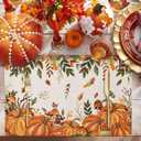 Fall Thanksgiving Placemats Retro Pumpkin Leaves Place Mats for Dining Room Dinner Table Mushroom Bird Plant Washable Table Mats Kitchen Decorations Set of 6 (Orange Light Beige)