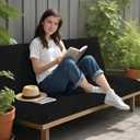 Outdoor Bench Cushion Waterproof, Tufted Bench Seat Cushion 36 x 15 Inch, Patio Wicker Indoor Seat Pads for Outside Garden Patio Balcony, Black