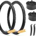 Hycline Mountain Bike Tires Set: 2-Pack 20x1.95 Inch Folding Replacement High-Density Bicycle Tires and Pair Inner Tubes with Tire Levers Compatible with MTB Off-Road Bike