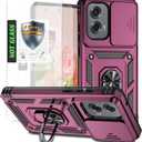 AYMECL for G Stylus 2024 Case,Moto G Stylus 5G 2024 Case with 2 Pcs Explosion-Proof Film,Slide Camera Cover Protective Case with Magnetic Ring Kickstand for Motorola G Stylus 2024 6.5 inch-Wine Red