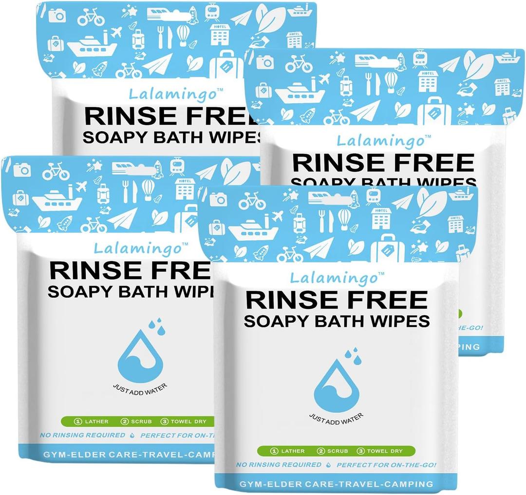 100 Pcs Body Wipes for Adults Bathing No Rinse, Bath Wipes Rinse Free Dry Shower Wipe for Adults. Soap Infused, Disposable Body Cloth for Elderly, Camping, Hiking, GYM & Travel (4 Pack)